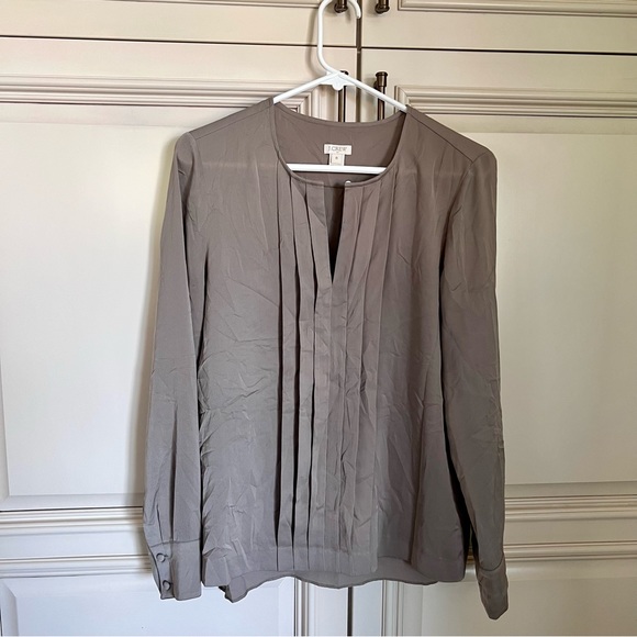 J. Crew Tops - J. Crew Taupe Pleated Blouse - Tan Neutral Long Sleeve Silky